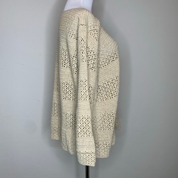 Eddie Bauer Neutral Open Weave Cardigan Sweater 1X Linen Blend - Picture 4 of 9
